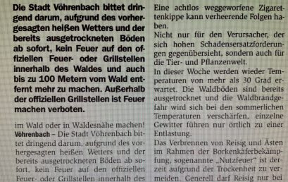WALDBRANDGEFAHR Die Stadtverwaltung Vöhrenbach informiert